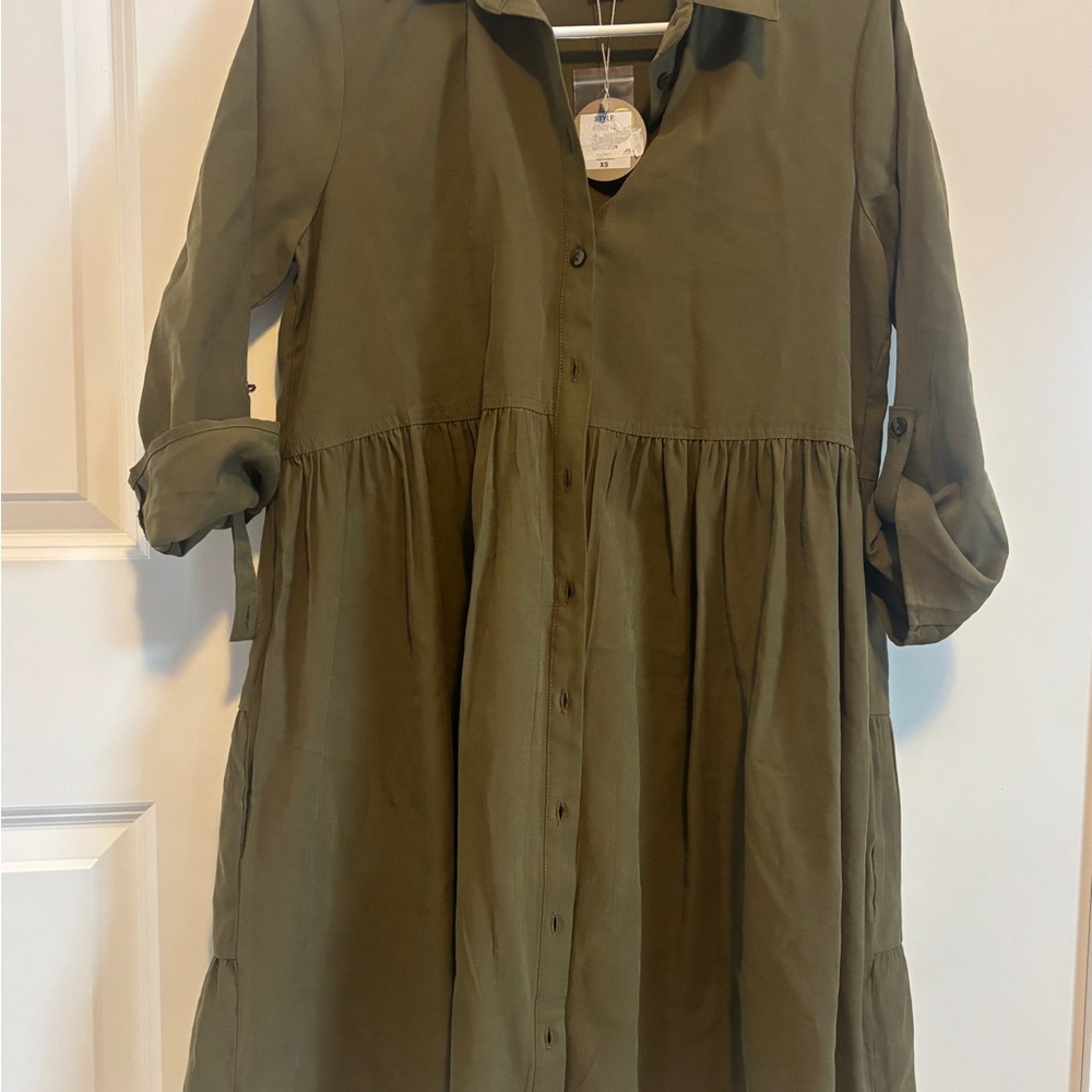 APRICOT Khaki Button-Up Dress